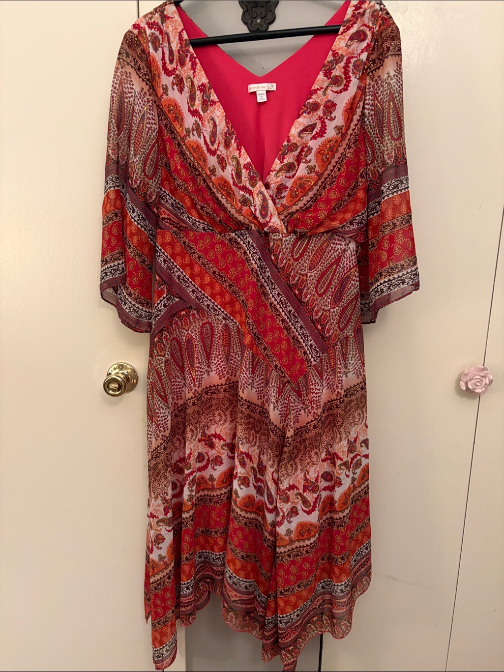 Boho V-Neck Asymmetrical Dress In Red And Orange